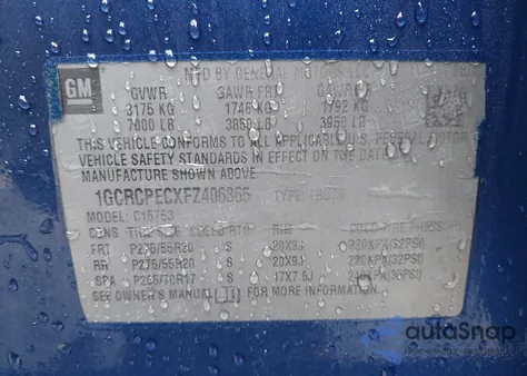 2015 Chevrolet Silverado 1500 Ls z USA, uszkodzony, nr VIN 1GCRCPECXFZ406365